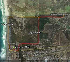 Wet and dry season aerial parking map of Border Field State Park