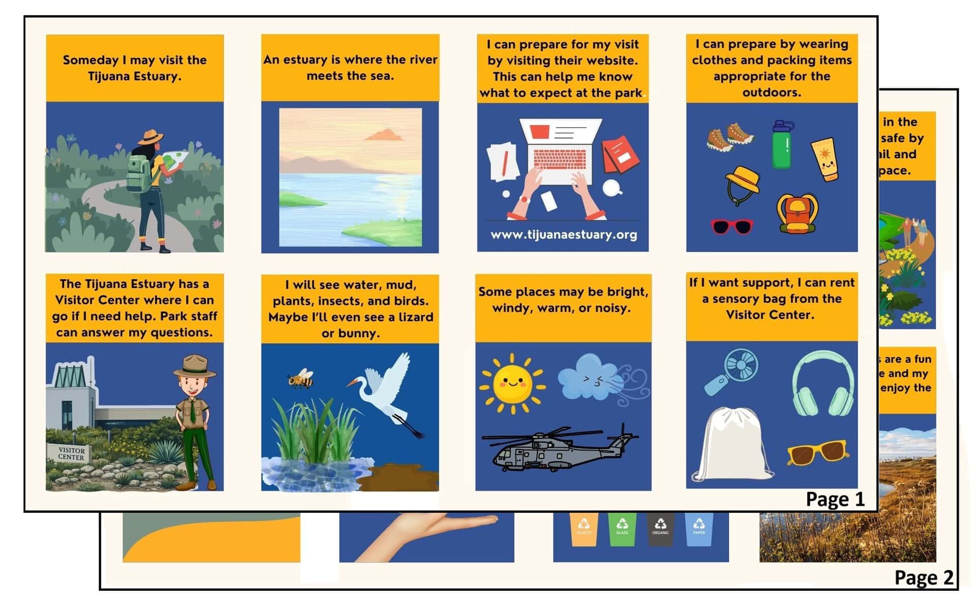 This is an image of a comic style illustration of a visit to the Tijuana Estuary.