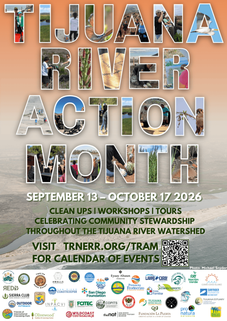 Text overlay of Tijuana River Action Month with images of the river and community activities.