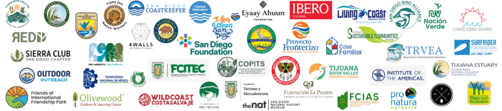 A collection of logos representing organizations involved in Tijuana River Action Month